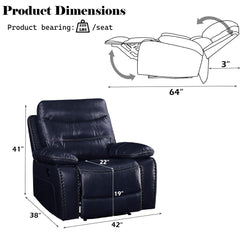 Aashi - Motion Recliner - Navy Leather-Gel Match
