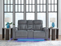 Studio Cave - Power Reclining Loveseat with Console - Steel