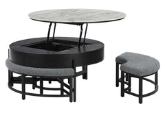 T42 - 4 Piece Living Room Set (Coffee Table With 3 Stools) - Black / Dark Gray
