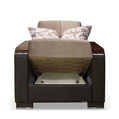 Ottomanson Armada X - Upholstered Convertible Wood Trimmed Armchair With Storage - Beige/Brown PU Chenille