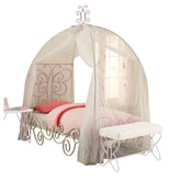 Priya II - Cama completa con dosel - Piel sintética blanca y clara rple