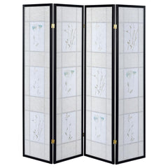Catabella - 4-Panel Room Divider Folding Shoji Screen Floral - Black