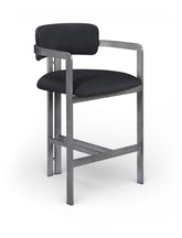 Aurum - Taburete de mostrador tapizado en cuero vegano con base gris