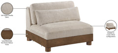 Turin - Chenille Fabric Upholstered Modular Armless Chair - Taupe / Brown Walnut