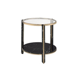 Thistle - End Table - Clear Glass, Faux Black Marble Top & Champagne