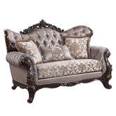 Benbek - Loveseat With 3 Pillows - Fabric & Antique Oak