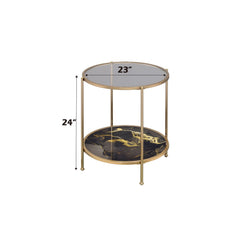 Fiorella - End Table - Black Marble Print & Champagne