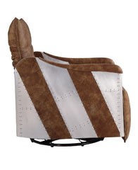 Qalurne - Power Motion Recliner With Swivel - Two Tone Mocha Top Grain Leather & Aluminum