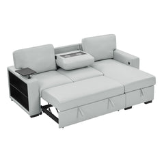 U0212 - Reversible Sofa Bed Loveseat With Pop-Up Sleeper With Drop Down Table - Silver
