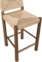 Bohemia - Woven Seagrass Cord And Solid Wood Counter Stool - Beige