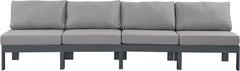 Nizuc - Outdoor Patio 4 Seat Armless Modular Sofa With Gray Frame