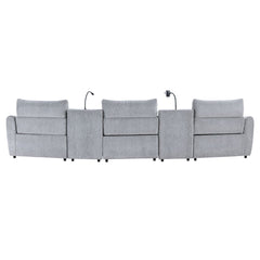 Fullar - Modular Console With Wireless Charger - Light Gary Chenille