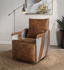 Qalurne - Power Motion Recliner With Swivel - Two Tone Mocha Top Grain Leather & Aluminum