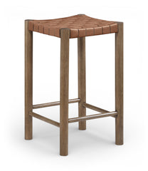 Entwine - Vegan Leather Upholstered Backless Counter Stool - Painted Brown