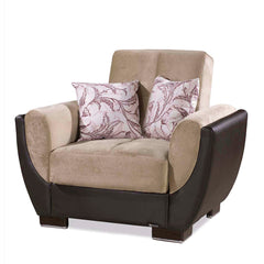 Ottomanson Armada Air - Upholstered Convertible Armchair With Storage - Beige/Brown PU Chenille