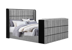 Isabella - 5 Piece King Bedroom Set (King Bed Group With LED, TV Lift, Bluetooth Speaker And Firpeplace Crystal) - Gray