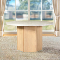 Adalynn - Round Dining Table With Marble Top - Gray Fabric & Weathered Gray Oak