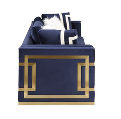 Virrux - Sofa With 6 Pillows - Blue Velvet & Gold