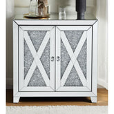 Noralie - 2 Door Console Cabinet - Mirrored & Faux Diamonds