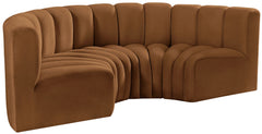 Arc - Velvet 4 Piece U-Shaped Modular Sofa - Saddle