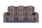 U8000 - Power Reclining Sofa With Power Headrest, Dropdown Table With Wood Trim & Reading Light & LED Light - Brown