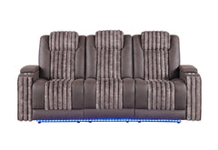 U8000 - Power Reclining Sofa With Power Headrest, Dropdown Table With Wood Trim & Reading Light & LED Light - Brown