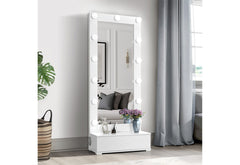 Ella - Narrow Tall Mirror With Drawer And Speakers - White