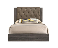 Avantika - Eastern King Bed - Fabric & Rustic Gray Oak