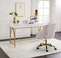 Lightmane - Vanity Desk (Same 92660) - White High Gloss & Gold