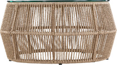 Coastline - Tempered Glass Top And Wicker Outdoor Patio Coffee Table - Natural | Natural