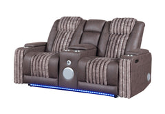 U8000 - Power Reclining Loveseat With Console, Power Headrest, LED Light, Bluetooth Speaker - Brown