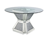 Noralie - 31" Dining Table - Clear Glass, Mirrored & Faux Diamonds