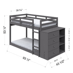Gaston - Twin Over Twin Bunk Bed With 4 Drawers & 3 Compartments - Gray