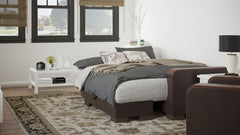 Ottomanson Armada X - Upholstered Convertible Wood Trimmed Chaise Lounge With Storage - Beige/Brown PU Chenille