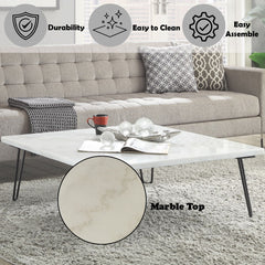 Telestis - Coffee Table - White Marble Top & Black