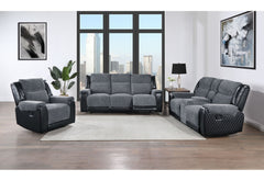 U5914 - 3 Piece Living Room Set (Reclining Sofa / Console Reclining Loveseat / Recliner) - Gray / Black