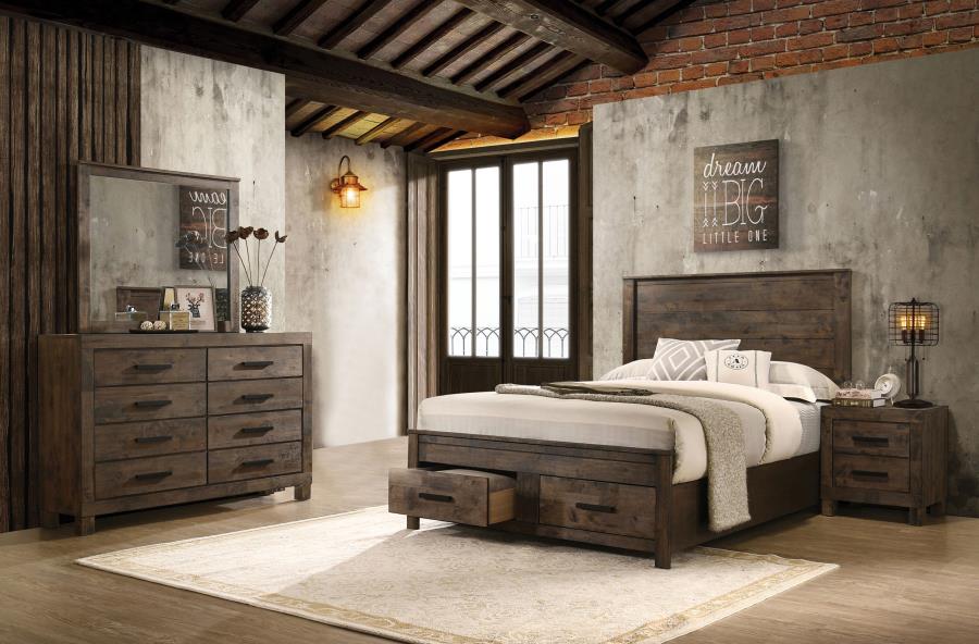 Woodmont Brown Eastern King Bed 4 Pc Set - MyWaynesHome #