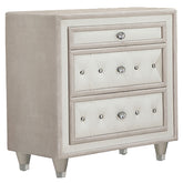 Antonella Upholstered 3-drawer Nightstand Ivory And Camel