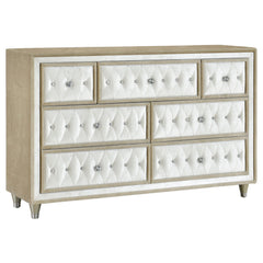 Antonella 7-drawer Upholstered Dresser Ivory And Camel