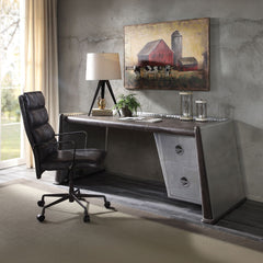 Brancaster - Executive Writing Desk - Distress Chocolate Top Grain Leather & Aluminum