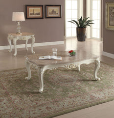 Chantelle - Coffee Table With Marble Top - Marble Top & Pearl White