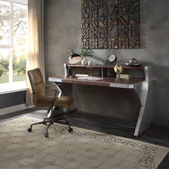 Brancaster - Executive Writing Desk - Retro Brown Top Grain Leather & Aluminum