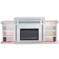 Noralie - Fireplace With LED & Bluetooth - Mirrored & Faux Diamonds