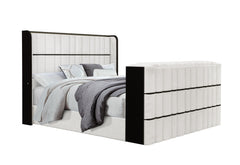 Isabella - 5 Piece King Bedroom Set (King Bed Group With LED, TV Lift, Bluetooth Speaker And Firpeplace Crystal) - Black / White