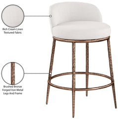 Ferro - Linen Textured Performance Fabric Upholstered Counter Stool - Cream / Brushed Bronze