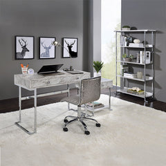 Tigress - Writing Desk - White Printed Faux Marble Top & Chrome