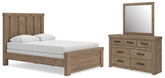 Oliandon - 3 piezas - Cama queen con panel, cómoda y espejo - Marrón claro