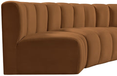Arc - Velvet 5 Piece U-Shaped Modular Sofa - Saddle