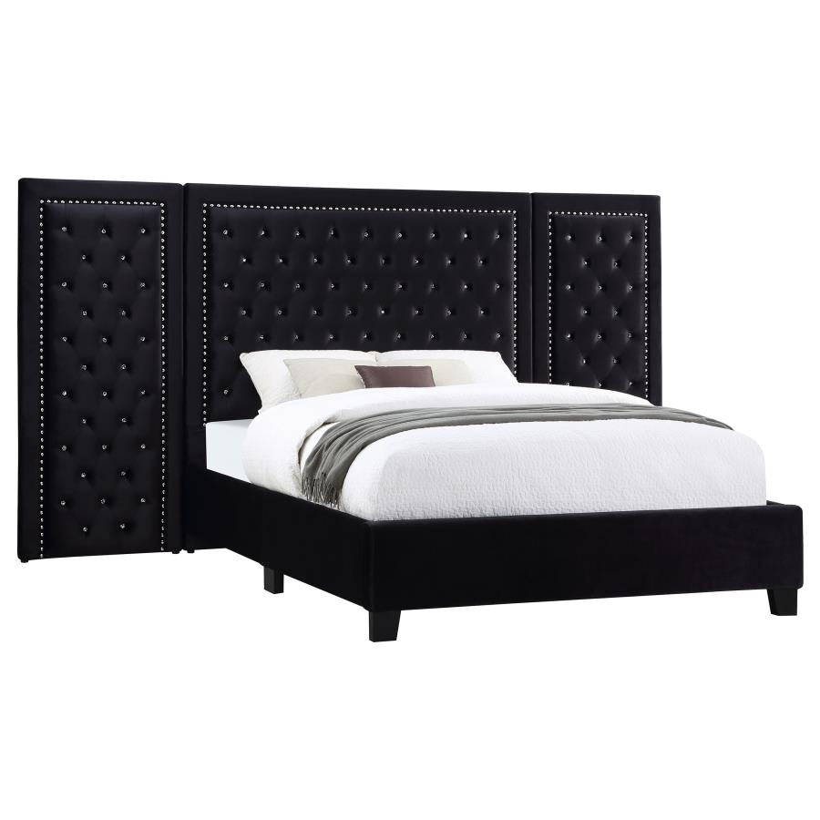 Hailey Black Queen Bed W/ Wing Panel - MyWaynesHome #