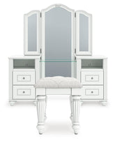 Kozlani - 3 Pc. - Vanity, Mirror And Stool - White